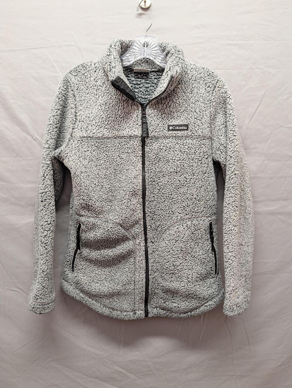 Columbia Sherpa Fleece Jacket Womens Medium Gray Full Zip Pockets Cozy Outdoors